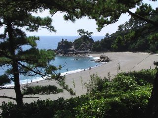 Katsura Beach viewed from a hill behind it