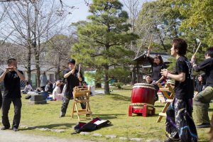 Students give a taiko performance