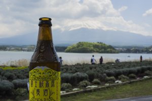 Having a beer right in front of Mount Fuji...killer!