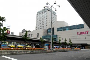 JR Tokushima Station seen from one of the bus stops