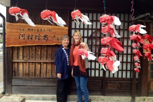 With Masae-san, outside her shop.