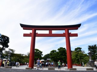Red torii gate standing at the entrance