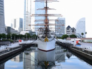 Look at the reflection of Nippon Maru on the water surface