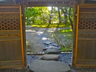 Elaborate wooden doors to the teahouse