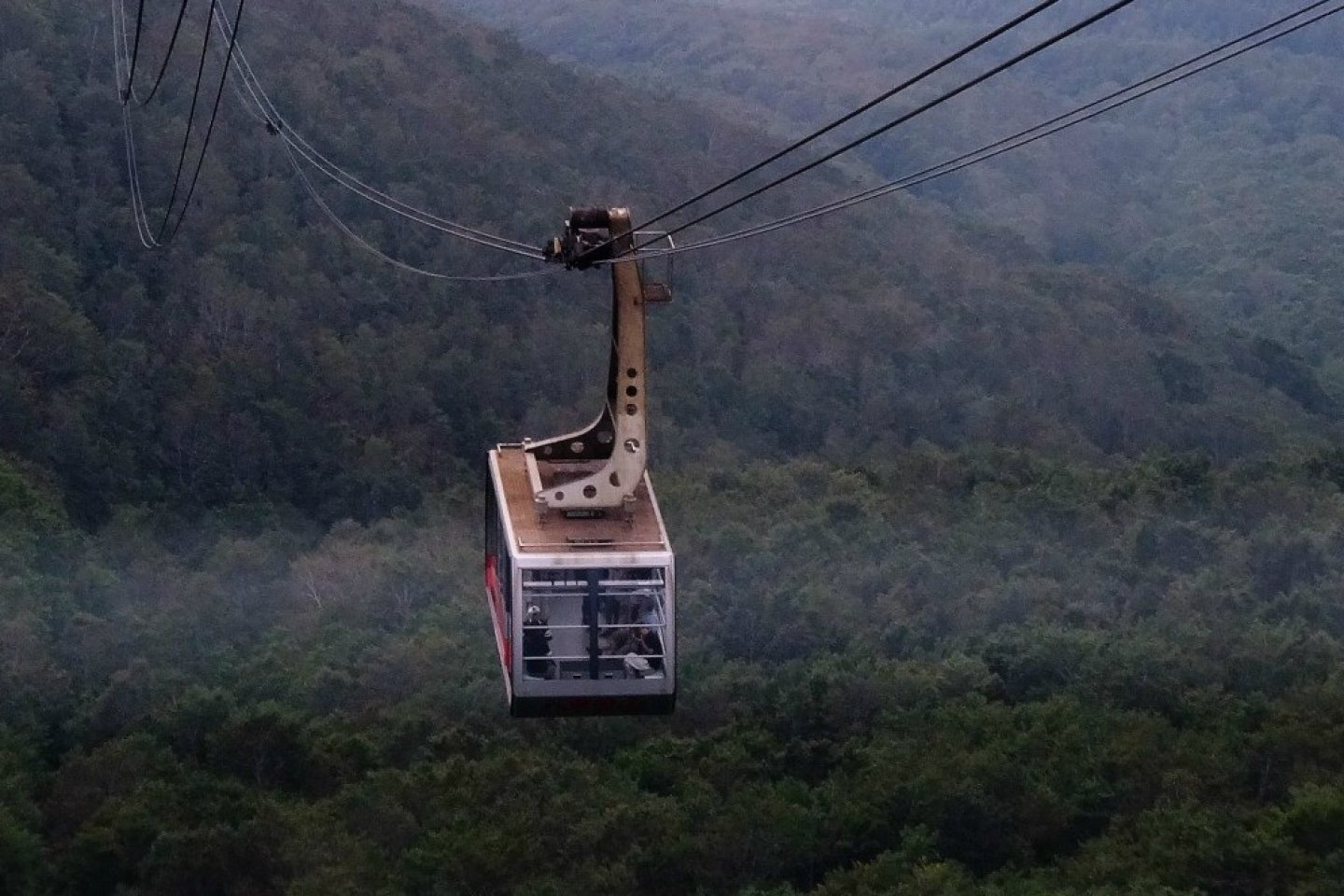 A ropeway car makes its way down the Hakkoda mountains