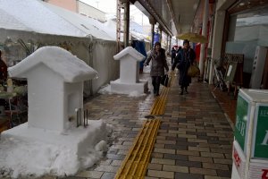 Several snow shrines are built along the main streets