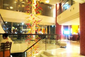 Lobby at Hotel Nahana which is located on the main road north of the airport near Kenchomae Monorail and Kokusai dori