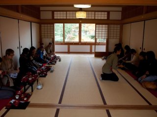 Guests can sit in big open tatami rooms or in smaller private rooms. Small chairs are also offered to Western guests who don't fancy kneeling