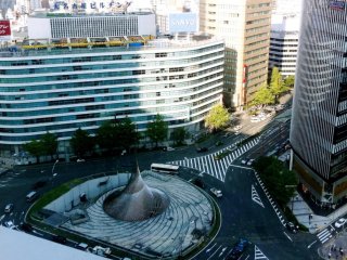 View of the traffic roundabout from the Meieki Sky Lobby JR Nagoya Tower