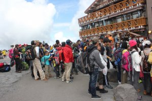 Crowded with people to climb Mt.fuji during Summer