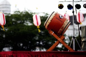 A taiko drum in readiness for a bon odori festival