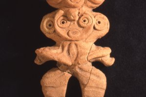 A clay figurine found from an archaeological dig