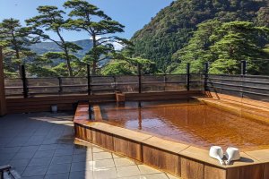 Hot spring with a view from the rooftop bath