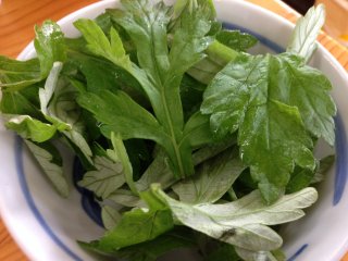 Yomogi in Japanese but known as fuuchiba in the Okinawan language; bitter leaves believed to help with sickness