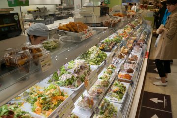 <p>The &quot;artwork&quot; in a depachika extends to the salads as well. All of the salads are extremely fresh and very creative. They are sold by the 100g. Try to go to a food basement on an empty stomach if possible. You&#39;ll want to walk around and snack or eat your lunch there if you can</p>