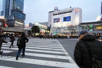 <p>มองกลับไปยังสถานีชิบุย่า ทางออก Hachiko ขวามือคือห้างสรรพสินค้าโตคิว และมหาชนที่กำลังจะเดินข้ามถนนเบื้องหน้า</p>