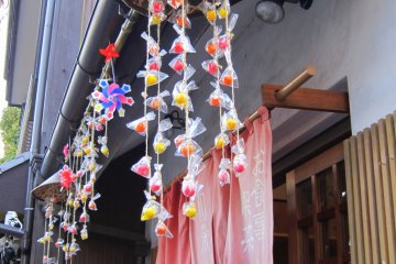 Candy mobiles decorate many shops