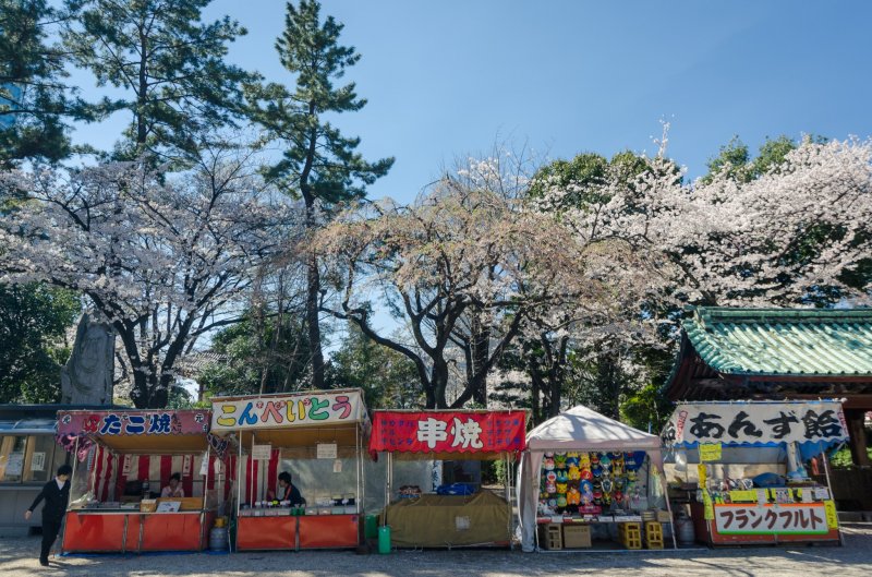 <p>Even at Zojoji you can expect to see food and other booths to enjoy refreshments while also enjoying the sight of the blossoms above.</p>