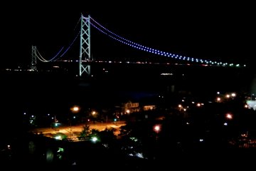 <p>Beautiful night view of Great Akashi Strait Bridge seen from our hotel room window</p>