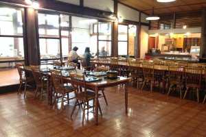 The Tazawako&nbsp;Youth Hostel dining room reminds me of a school hall, but the food is much better.