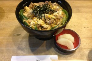 Duck noodles with soft scrambled eggs at Gion Ishi Restaurant in Kyoto, Japan.