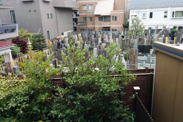 If you stand on the stairs of the Inari Shrine, you can see a cemetery next door.&nbsp;