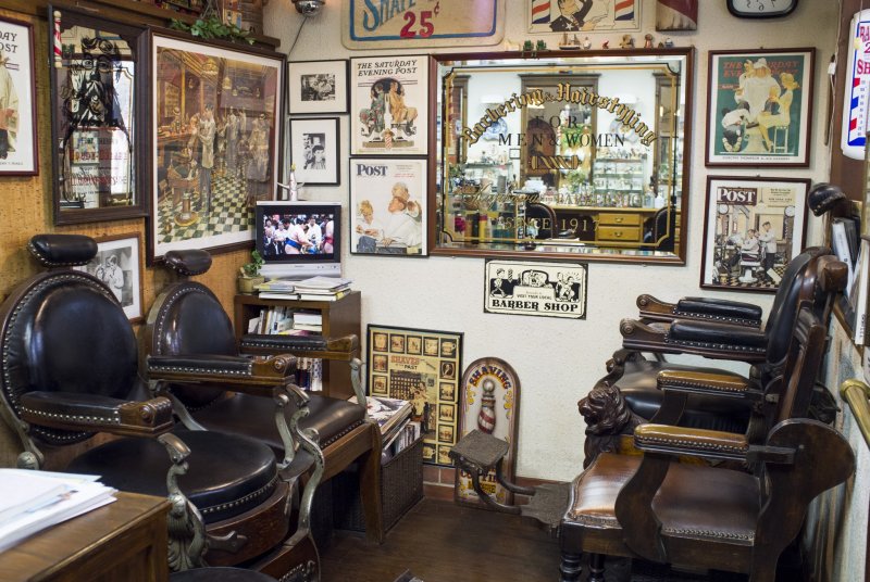 <p>The front area of the barbershop, where most of the old barber posters reside.</p>