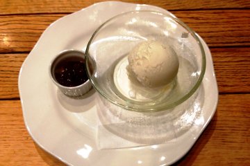 <p>For dessert the chef takes the artistic route with tofu ice cream, which is nearly overwhelmed by the fig like jam sauce, very flavorsome with hints of raisins, honey, toffee and chutney.</p>