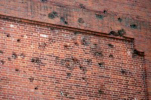 P51 Mustang air raid bullet holes in the brickworks