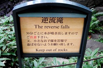 <p>The sign says the water blows out from the &#39;Reverse Falls&#39; every 30 minutes. Reverse falls?</p>