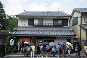 <p>The small restaurant packed with hungry visitors</p>