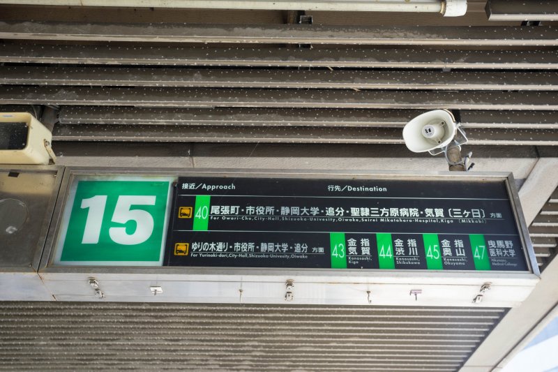 <p>Hamamatsu&nbsp;Bus Station, bay 15, where bus 45 will take you to Ryugashido</p>