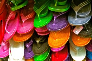 For a more fashionable look, women can also choose from these colorful, rubber-wedged slippers.