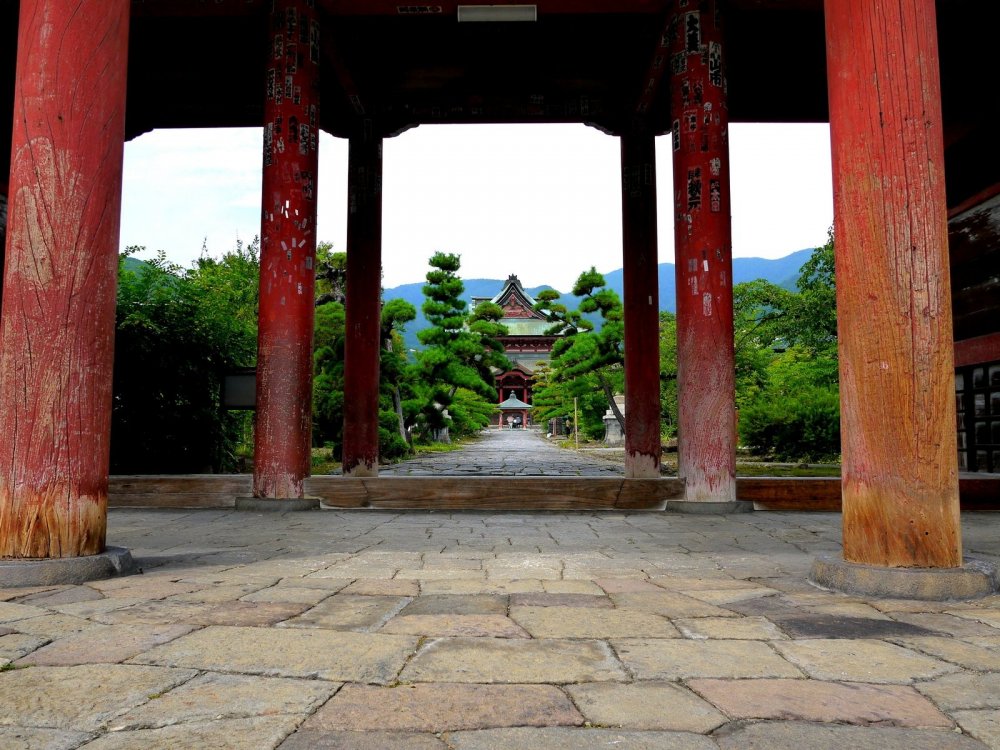 View of main hall framed by the gate