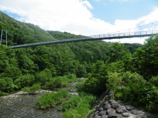 The Yamabiko Suspension Bridge over the little reservoir