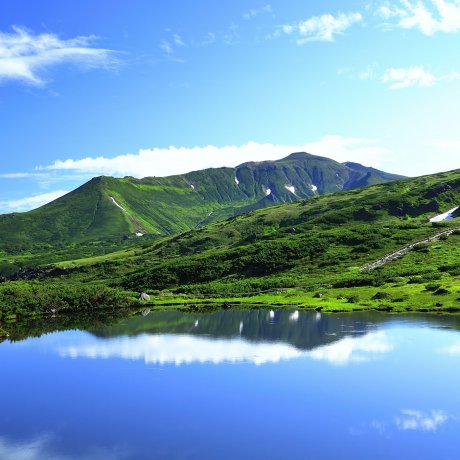 Blue Lake &amp; Mt. Asahi in Hokkaido