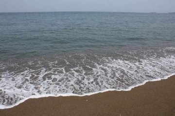 산리 해변은 미쿠니의 구즈류강 하구에서 뿜어낸 모래가 수만년이라는 긴 시간을 들여 해류를 타고 퇴적되었다