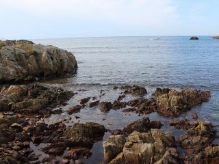 干満の差が大きいので、引き潮の時には岩に付着した亀の手やジャジャミと呼ばれる食用の貝が採れる