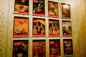<p>Copies of Life magazine from during the &#39;Space Age&#39; on display</p>