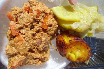 <p>This delicious offering is from Africa - lamb, potato and fried plantain</p>