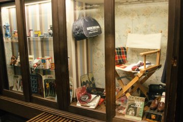 <p>A small window display with vintage stuff from different years.</p>