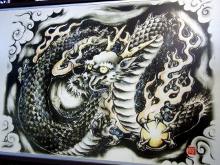 A painting of the Black Dragon displayed on the shrine grounds