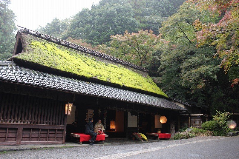 찻집 히라노야의 역사는 400년 전으로 거슬러 올라간다. 역사적 건조물 보존지구인 사가토리이모토에 있어 멋스러운 초가지붕의 가옥이 훌륭하다