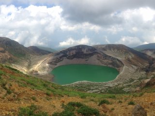 Okama, known as the Five-Colored Lake, because the color changes with the light and weather conditions