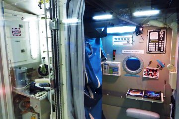 <p>A reproduction of the inside of living quarters at the International Space Station</p>