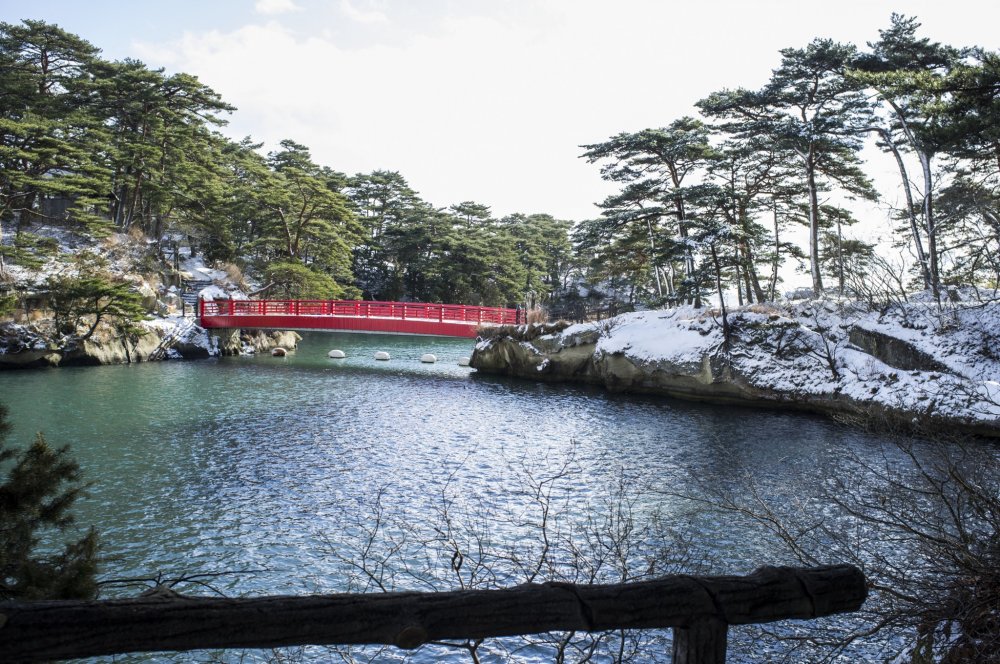 The bridge leading to Oshima Island, one of the many islands at Matsushima Bay