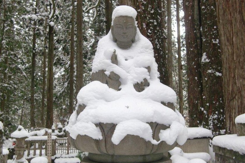 Buddha dressed in snow