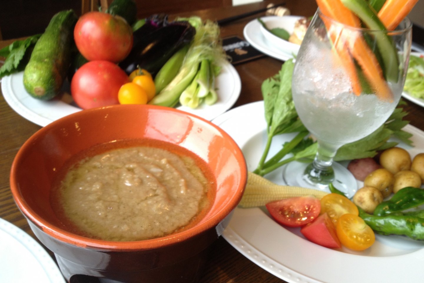 Seasonal vegetables are blended together to make this exquisite bagna cauda (dip made from garlic, anchovies and oil).