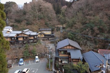 <p>A view of Kurokawa Onsen from the walkway to the ryokan&#39;s&nbsp;outdoor onsen baths.</p>