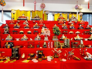 A large display of Hina dolls in the entrance of the Ohana Villa